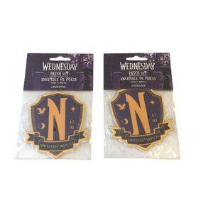 WEDNESDAY Nevermore Academy Iron On Patch Set Purple Gold & Black White Set of 2